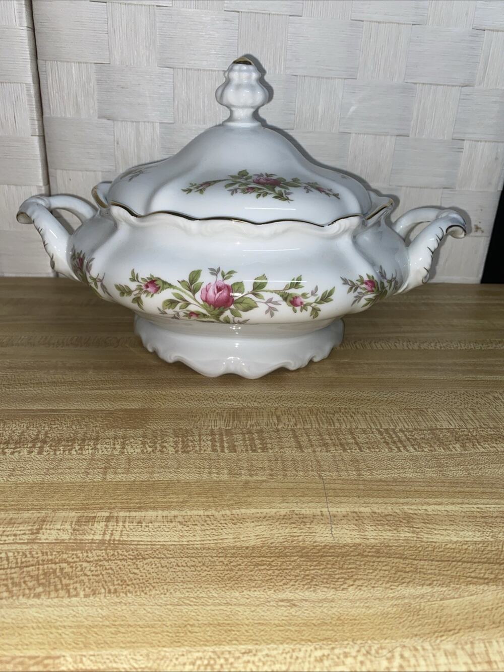Vintage Johann Haviland Moss Rose China Soup Tureen Lid Covered Vegetable Dish